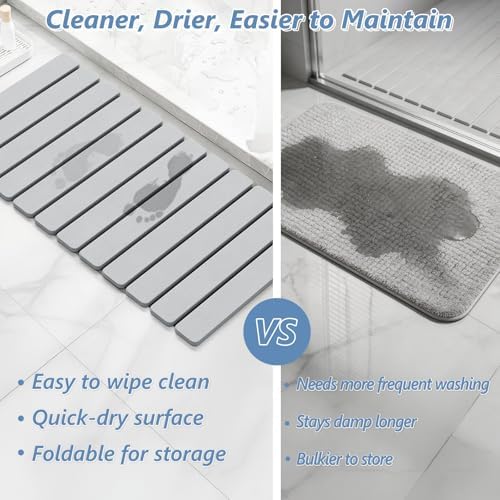 AWW Foldable Stone Bath Mat, Diatomaceous, 31.5"x15.7", Light Grey
