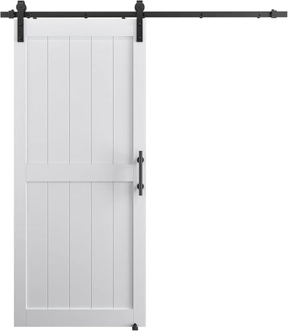 38''x84'' Sliding Barn Door with 6.6 Ft Barn Door Hardware Kit | Pre-Drilled Holes Easy Assembly - Include Installation Manual, Water-Proof PVC Surface, H-Frame, White