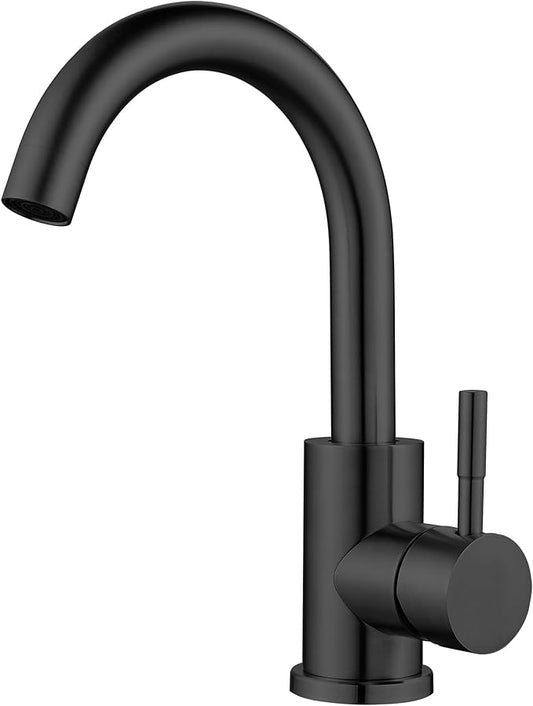 Wet Bar Sink Faucet Single Hole, Matte Black Single Handle Faucet for Kitchen or Bathroom Sink, Modern Stainless Steel Prep Sink Faucet Commercial Rv Sink Faucet Laundry Sink Faucet (No Drain)