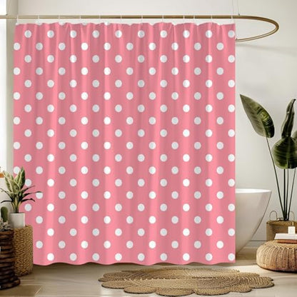 Polka Dot Shower Curtain Pink Retro Spot Vintage Fabric Decorative Bathroom Curtains with Hooks,70" Wx75 H