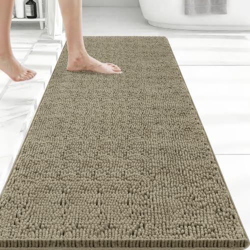 Bcoimo Bath Rug Mat,48x30 High Absorbent Latte Long Bathroom Runner Rugs