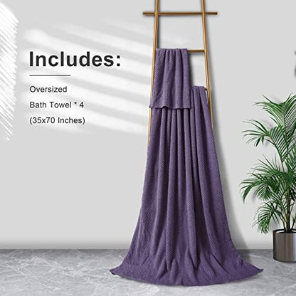 Smuge Extra Large Bath Towel Sheet Set 35x70 Inches - Oversized Bath Towels Set,Large Microfiber - Quick Dry,Lightweight,Super Soft,Highly Absorbent Towel Set for Bathroom,Pack of 4(Russian Violet)