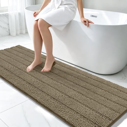 Bcoimo Bath Rug Mat,70x24 High Absorbent Latte Long Bathroom Runner Rugs