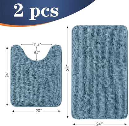 OLANLY Chenille Bathroom Rugs Mats Sets 2 Piece, 36"x24"+24"x20", Airy Blue