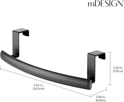 mDesign Steel Over Door Curved Towel Bar Storage, Hanger for Cabinet or Cupboard, Holder Rack for Kitchen, Bathroom - Holds Hand/Dish Towels, Washcloths - Spira Collection - 2 Pack - Black