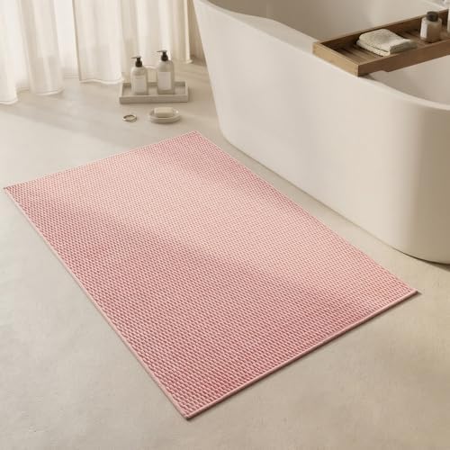 Triohero Large Bathroom Rugs Non Slip Washable Bath Rugs Super Absorbent Bathroom Rug Thin Quick Dry Low Pile Bath Mats, Pink 36"x48"