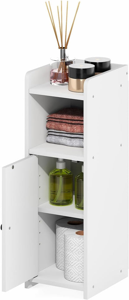 Furinno Fulda Bathroom Storage Cabinet, 4-Tier Bathroom Cabinet, Narrow Cabinet with Door and Adjustable Shelves, 24H, for Small Spaces, Bathroom, Living Room, Entryway, White