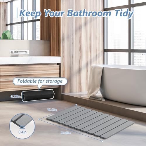 AWW Foldable Stone Bath Mat, Diatomaceous, 23.6"x15.5", Grey