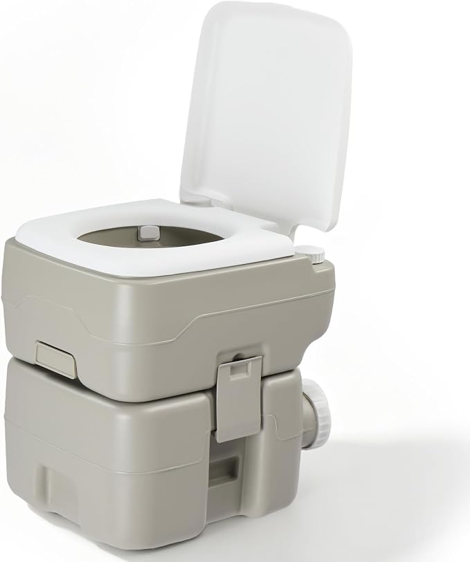 Portable Camping Toilet, 5.3 Gal Waste Tank & 3.2 Gal Flush Tank, Push-Button Pressurized Flush Commode, Leak-proof and Odourless Travel Toilet for Adults Outdoor, Camping, Emergency Use