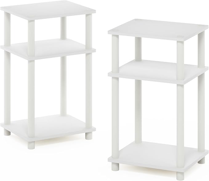 Furinno JUST Night Stand Set of 2, 3-Tier Turn-N-Tube Nightstand, Toolless Bedside Tables, End Table, Side Table with Open Storage for Bedroom, Closet, Dorm, Bathroom, White