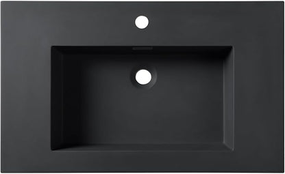 Dowell 30" Bathroom Sink,Single Bowl Vanity Basin,Rectangular Drop-In Bathroom Sink with Overflow,Black-000 3018BP-BL