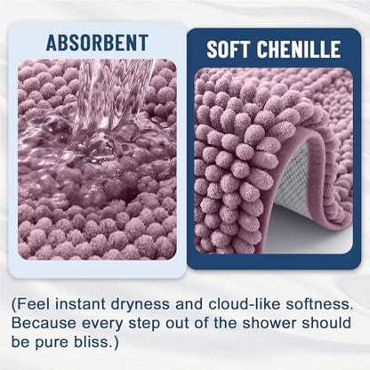 Grandaily Chenille Striped Bathroom Rugs 59x24, Extra Thick and Soft Absorbent Bath Mats, Rubber Backing, Plush Shaggy Shower Carpet, Machine Wash Dry, Bath Rug for Bathroom, Deep Plum