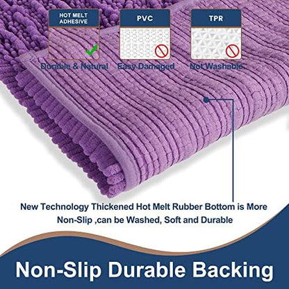 Luxury Chenille Lavender Bathroom Rugs Sets 2 Piece, Thickened Hot Melt Rubber Bottom Bath Mats for Bathroom Non Slip,Bath Rugs Quick Dry Machine Washable for Shower Mat