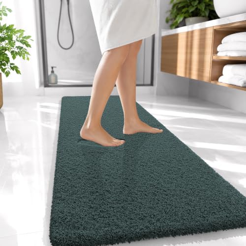 OLANLY Microfiber Bathroom Runner Rugs 47x20, Soft Bath Mat, Blackish Green