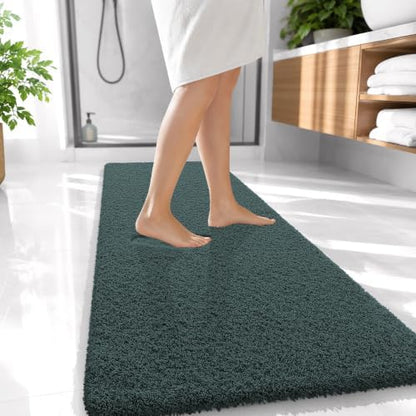 OLANLY Microfiber Bathroom Runner Rugs 47x20, Soft Bath Mat, Blackish Green