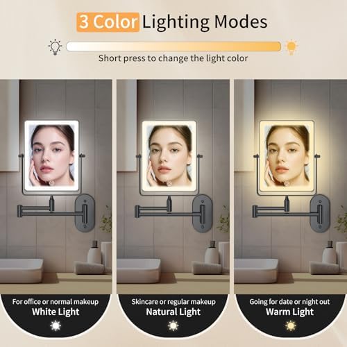 FUNTOUCH 5000mAh Rechargeable Wall Mounted Makeup Mirror with Lights