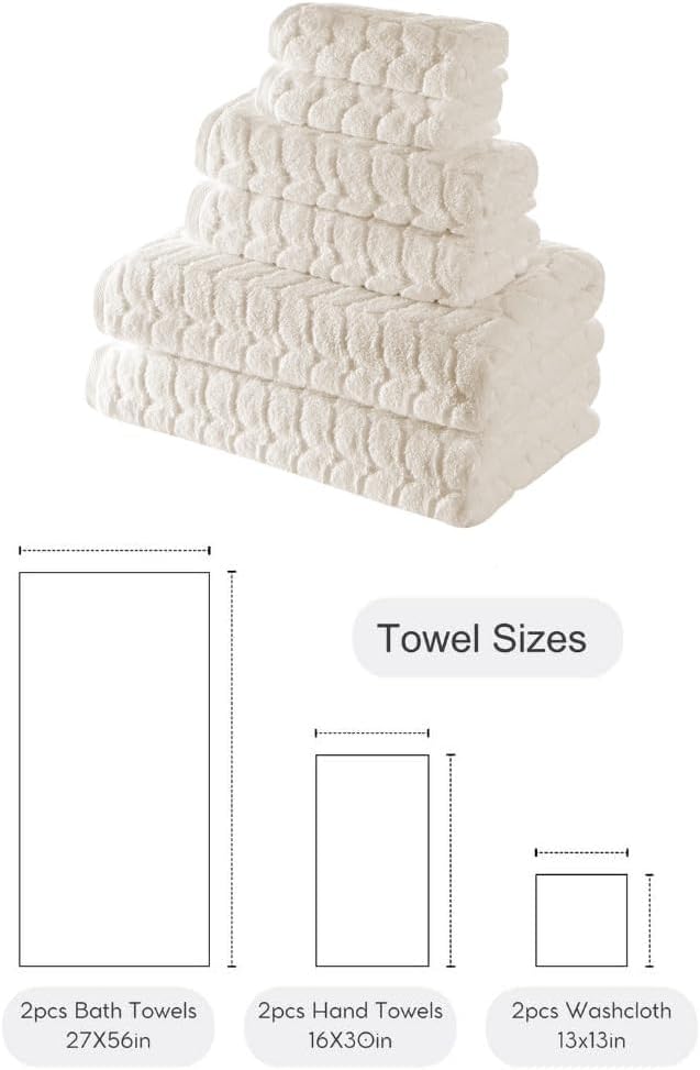 BAGNO MILANO Turkish Cotton Bath Towels, Hand Towels - Soft Plush Jacquard Collection Luxury Towels Set (Cream, Towel Set of 6)