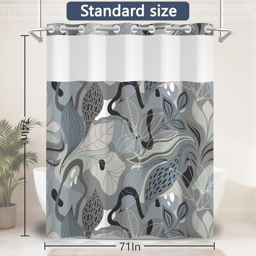 No Hook Shower Curtain with Snap-in Liner 71x74 Inch