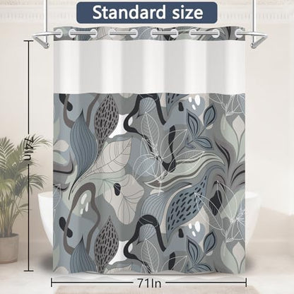 No Hook Shower Curtain with Snap-in Liner 71x74 Inch