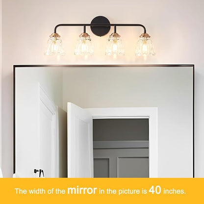 4-Light Vintage Vanity Light, Black and Gold Bathroom Vanity Light Fixtures Over Mirror, Elegant Bathroom Light Fixtures with Clear Glass Shade, Wall Sconce Lighting for Bedroom, Living Room