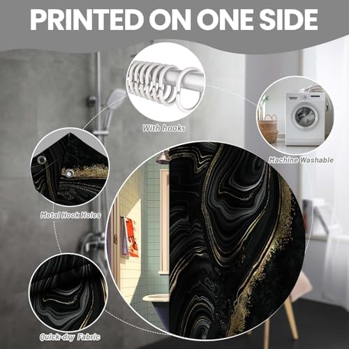 NBVKO 4Pcs Black Gold Marble Shower Curtain Sets with Rugs Bathroom Sets with Shower Curtain and Rugs Modern Abstract Bathroom Decor Accessories Shower Curtains for Bathroom Toilet Lid Cover