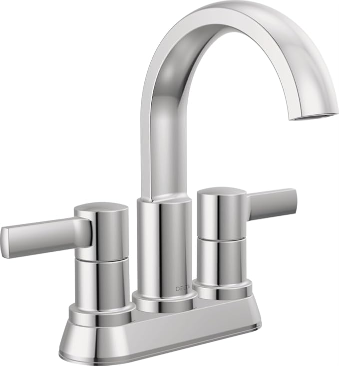 Delta Albion Centerset Chrome Bathroom Faucet, 4 Inch 3 Hole Bathroom Sink Faucet for Vanity, Metal Push-Pop Drain Assembly, Chrome 25855LF