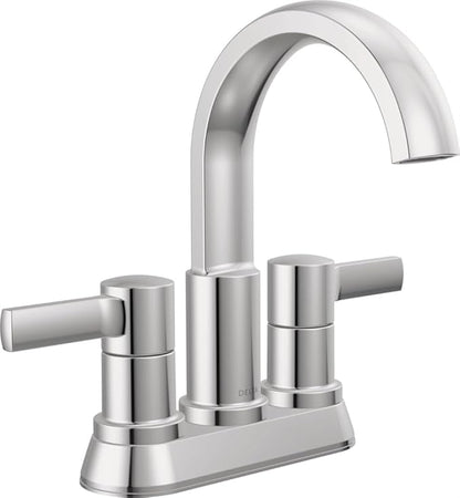Delta Albion Centerset Chrome Bathroom Faucet, 4 Inch 3 Hole Bathroom Sink Faucet for Vanity, Metal Push-Pop Drain Assembly, Chrome 25855LF