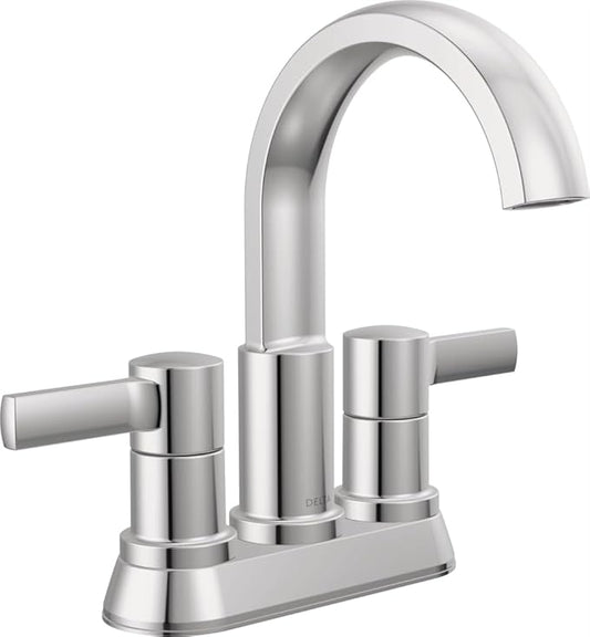 Delta Albion Centerset Chrome Bathroom Faucet, 4 Inch 3 Hole Bathroom Sink Faucet for Vanity, Metal Push-Pop Drain Assembly, Chrome 25855LF