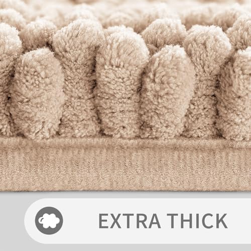 Yimobra Toilet Rugs U Shaped Washable 24 x 20, Non Slip and Super Absorbent Toilet Mat, Quick Dry, Ultra Luxury Microfiber Chenille Plush Fluffy Contour Bath Rugs for Toilet Base, Beige