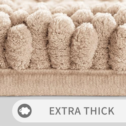 Yimobra Toilet Rugs U Shaped Washable 24 x 20, Non Slip and Super Absorbent Toilet Mat, Quick Dry, Ultra Luxury Microfiber Chenille Plush Fluffy Contour Bath Rugs for Toilet Base, Beige