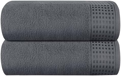 GLAMBURG 100% Cotton Oversized 2 Pack Bath Sheets 35x70, Ultra Soft Highly Absorbant Compact Quickdry & Lightweight Large Bath Sheet Set, Ideal for Gym Travel Camp Pool - Charcoal Grey