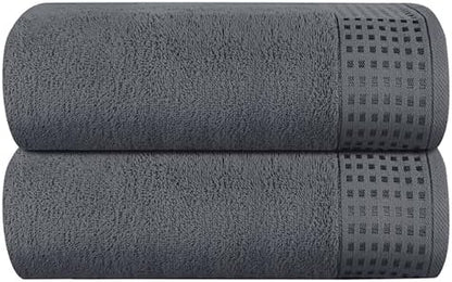 GLAMBURG 100% Cotton Oversized 2 Pack Bath Sheets 35x70, Ultra Soft Highly Absorbant Compact Quickdry & Lightweight Large Bath Sheet Set, Ideal for Gym Travel Camp Pool - Charcoal Grey