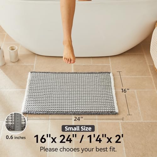 Triohero Waffle Bath Mat, Small Boho Bathroom Rugs, 16x24 Grey & White