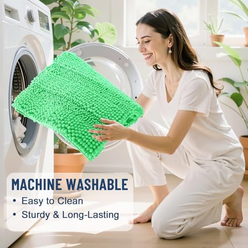 Grandaily Chenille Striped Bathroom Rugs 44x24, Extra Thick and Soft Absorbent Bath Mats, Rubber Backing, Plush Shaggy Shower Carpet, Machine Wash Dry, Bath Rug for Bathroom, Mint Green