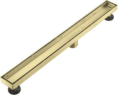 Linear Shower Floor Drain, Brushed Gold 32 Inch 304 Stainless Steel Bathroom Drains Kit, Rectangular Shower Trench Drain with Reversable Tile-in Pattern Drain Cover & Hair Catcher