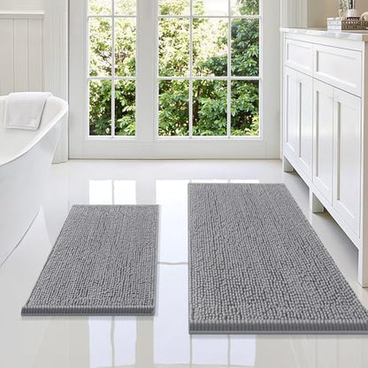 Smiry Chenille Bathroom Rugs Sets 2 Piece (36x24+24x16, Grey)