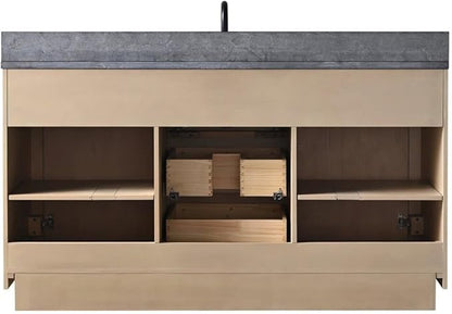 Vanity Art 60" Bathroom Vanity with Sink, Vanity Cabinet with Doors and Shelf, Modern Wood Bathroom Vanity with White Marble Top, Solid Wood Frame, 3 Functioning Drawers,VA70-60-SLW-E