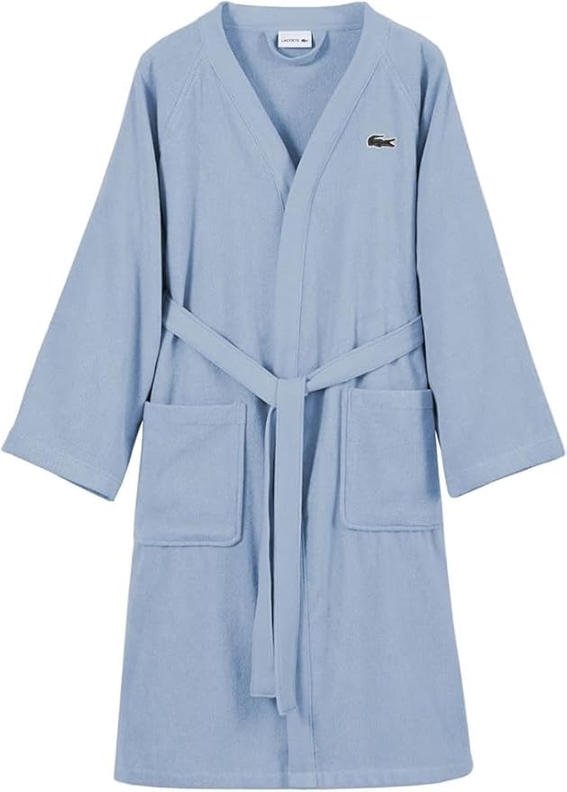 Lacoste Classic Pique Bath Robe, 100% Soft Cotton Terry, Unisex Adult Bathrobe, Absorbent & Quick Drying, One Size Fits Most