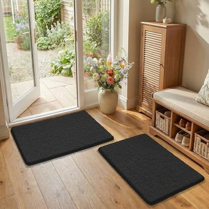 Bcoimo Bath Rug Mat Set,2 Piece Thick Absorbent Chenille Bathroom Mat Black
