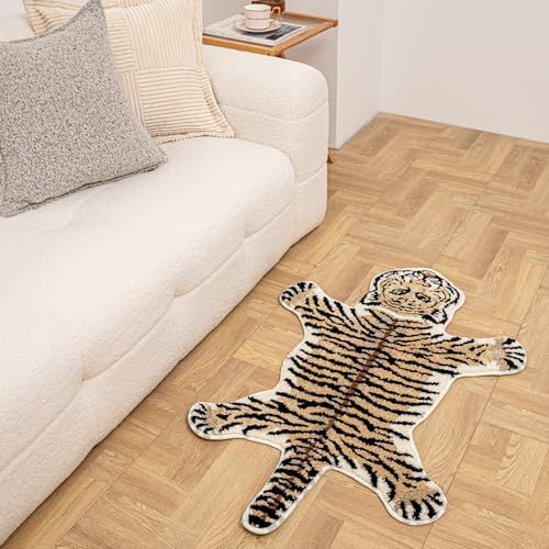 Cartoon Tiger Bath Mat Non-Slip Absorbent Rugs Brown 39.3x25.5in