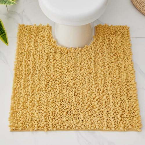 Disolla Toilet Rug 24x24 Inch - Yellow U-Shaped Bathroom Floor Mat, Soft Shaggy Plush Absorbent Chenille Contour Rug, Non-Slip Washable Pedestal Base Rug