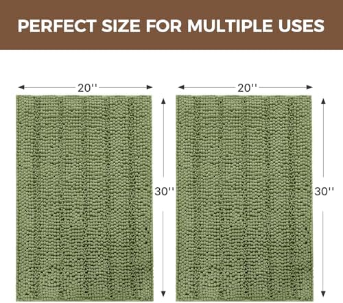Bcoimo Bath Rugs Mat Set,2 Piece Non Slip Chenille Bath Sage Bathroom Sets