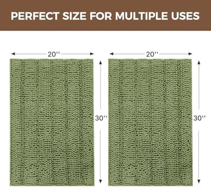 Bcoimo Bath Rugs Mat Set,2 Piece Non Slip Chenille Bath Sage Bathroom Sets
