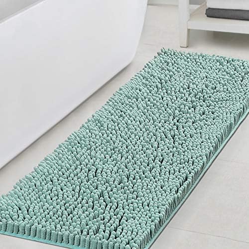H.VERSAILTEX Bathroom Rugs Bath Mats Non Slip Luxury Chenille Bathroom Runner Rug 47x17 Extra Soft and Absorbent Shaggy Rugs Washable Dry Fast Area Carpet Mats, Tub - Aqua Foam