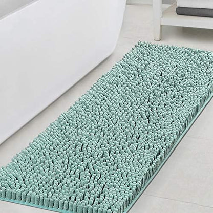 H.VERSAILTEX Bathroom Rugs Bath Mats Non Slip Luxury Chenille Bathroom Runner Rug 47x17 Extra Soft and Absorbent Shaggy Rugs Washable Dry Fast Area Carpet Mats, Tub - Aqua Foam