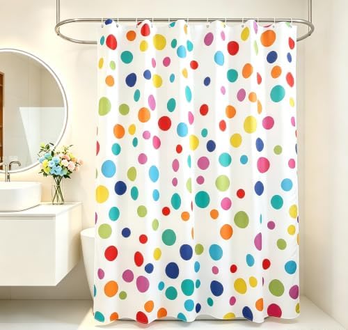 Colorful Polka Dots Shower Curtain, Kids Fun Bright Rainbow Waterproof Fabric Shower Curtain for Bathroom with Modern Abstract Geometric Bath Curtain Decor with Hooks, Machine Washable, 36''Wx72''L