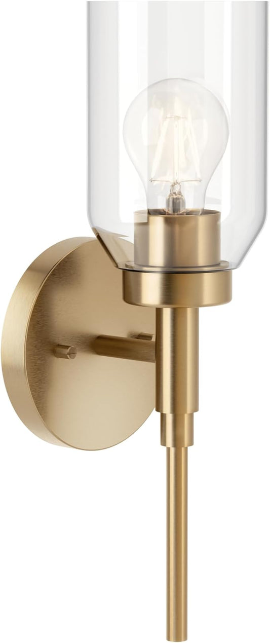 Kichler Madden 1-Light Wall Sconce with Clear Glass in Champagne Bronze, Sloped Ceiling Compatible, for Bathroom or Hallway (14.75" x 5"), 55183CPZ