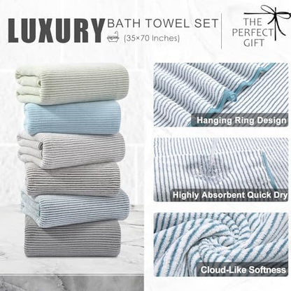 4 Piece Bath Towel Set 35"x70"Oversized Bath Towel for Bathroom Ultra Soft Fluffy Extra Large Bath Sheet Luxury Premium Bathroom Towel Highly Absorbent Quick Dry Shower Towel for Hotel Spa,Lake Blue