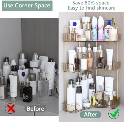 Webetop 3 Tier Corner Bathroom Organizer Countertop for Skincare & Dresser