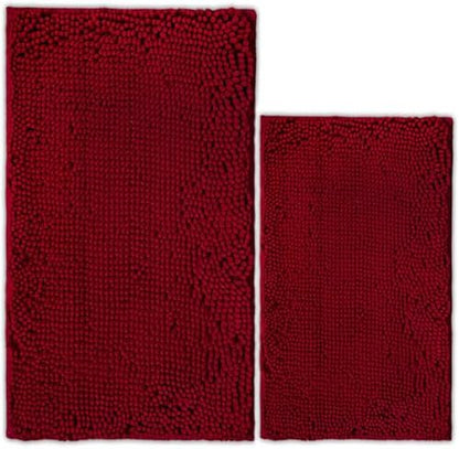 Bathroom Rugs Chenille Bath mat 2 Piece Set, Super Absorbent, PVC Non Slip Backing, Bath mats for Bathroom, Plush Shaggy, Thick, Machine Washable, Bathtub, Shower, Toilet.(Burgundy)
